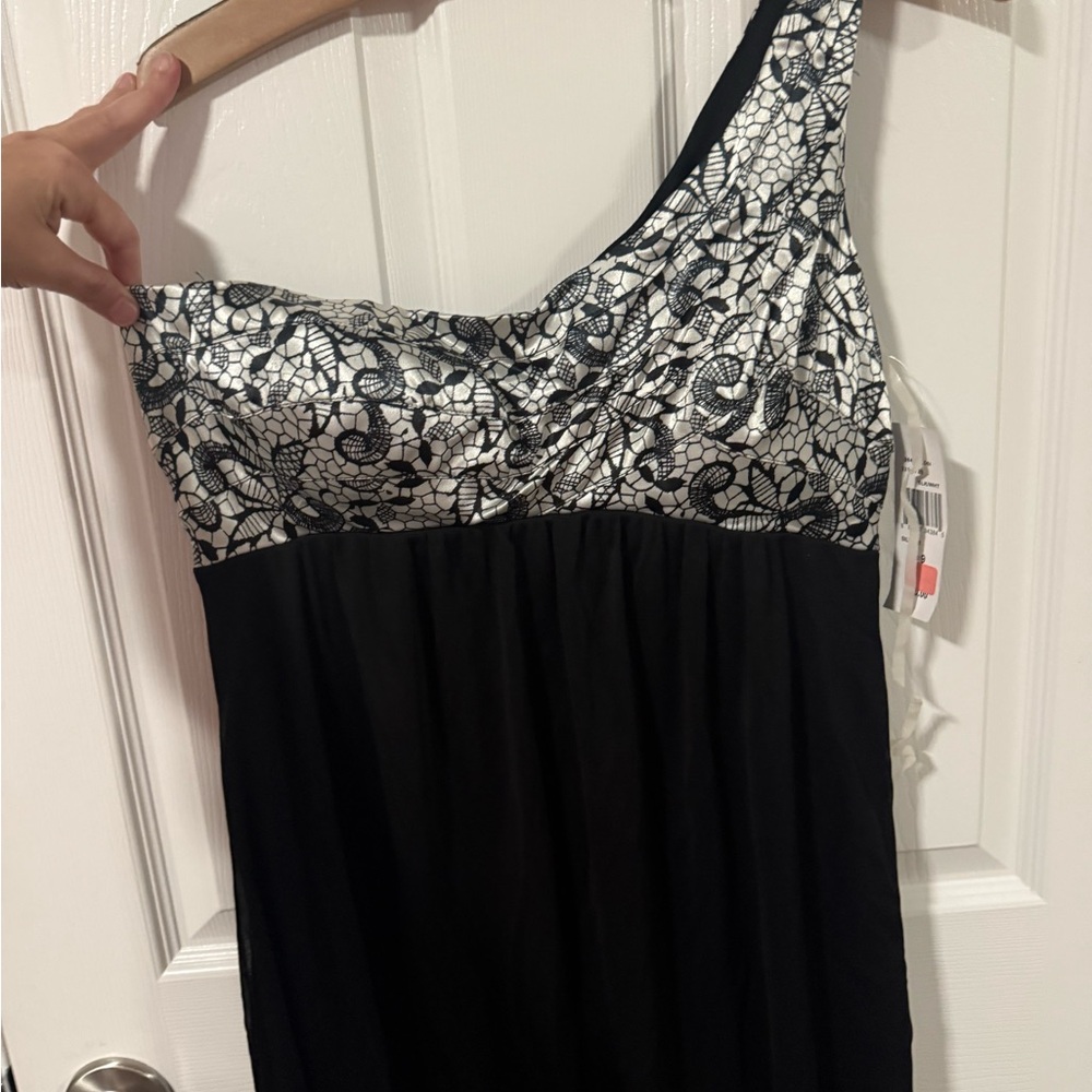 Trixxi Black and Silver design One-Shoulder Dress